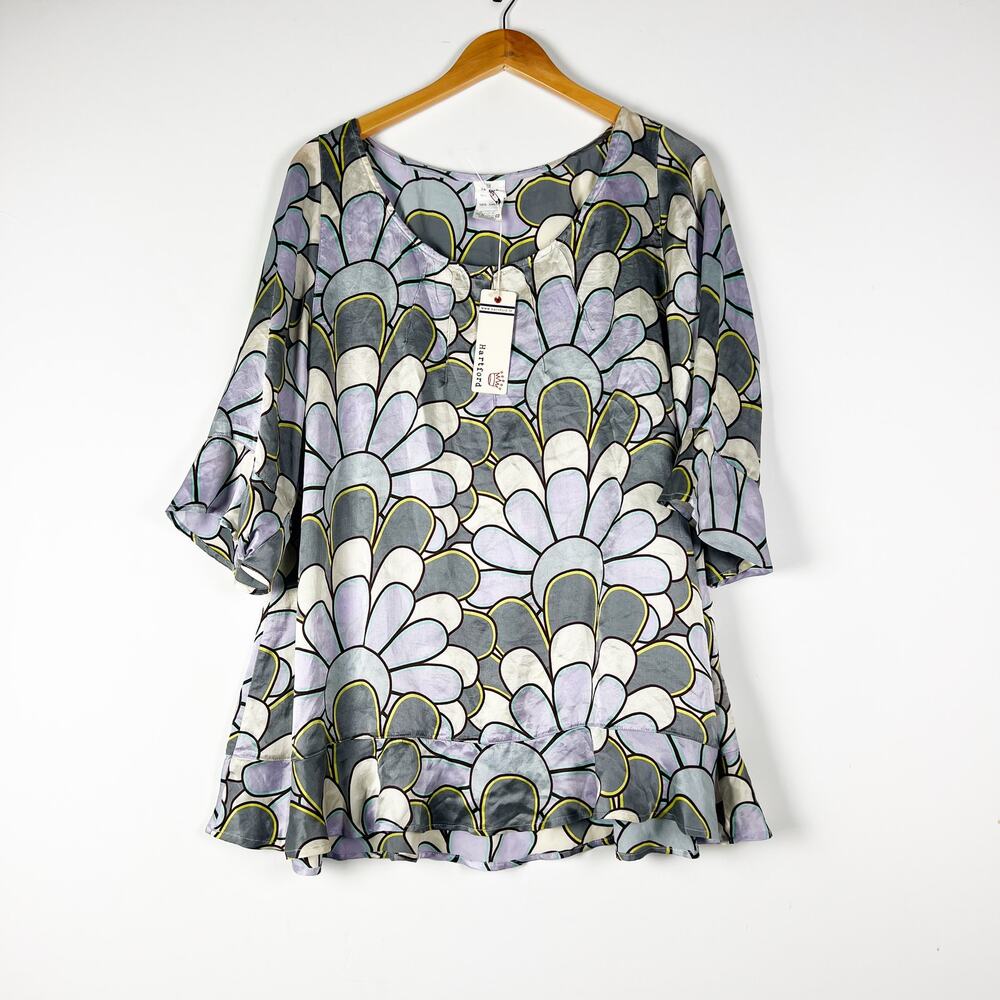 Hartford 100% silk dress beach coverup grey silver lavender Size 6